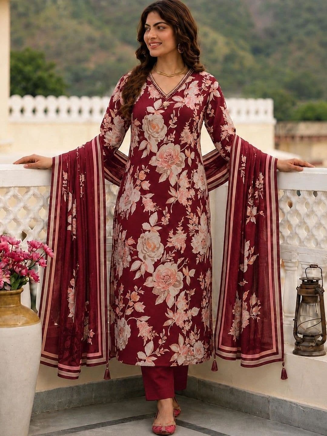 Moda Rapido Women Floral Printed Regular Kurta with Trousers & With Dupatta - view 1