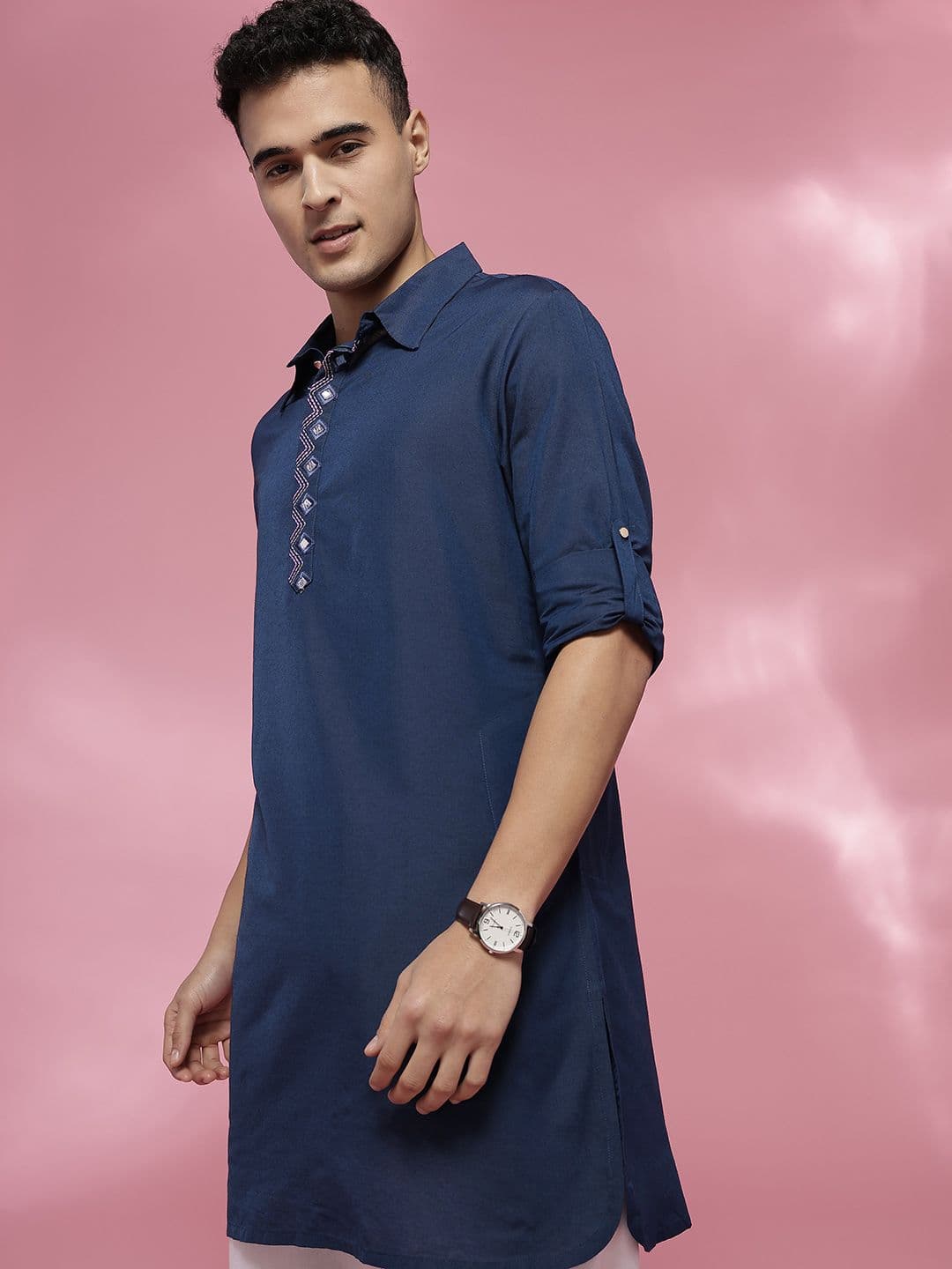 Anouk Thread Work Detailed Shirt Collar Straight Kurta - view 1