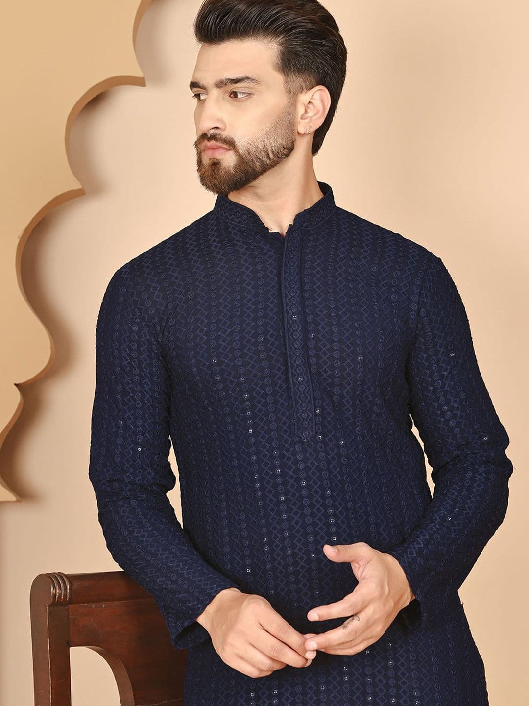 Anouk Men Geometric Embroidered Sequins Kurta - view 1