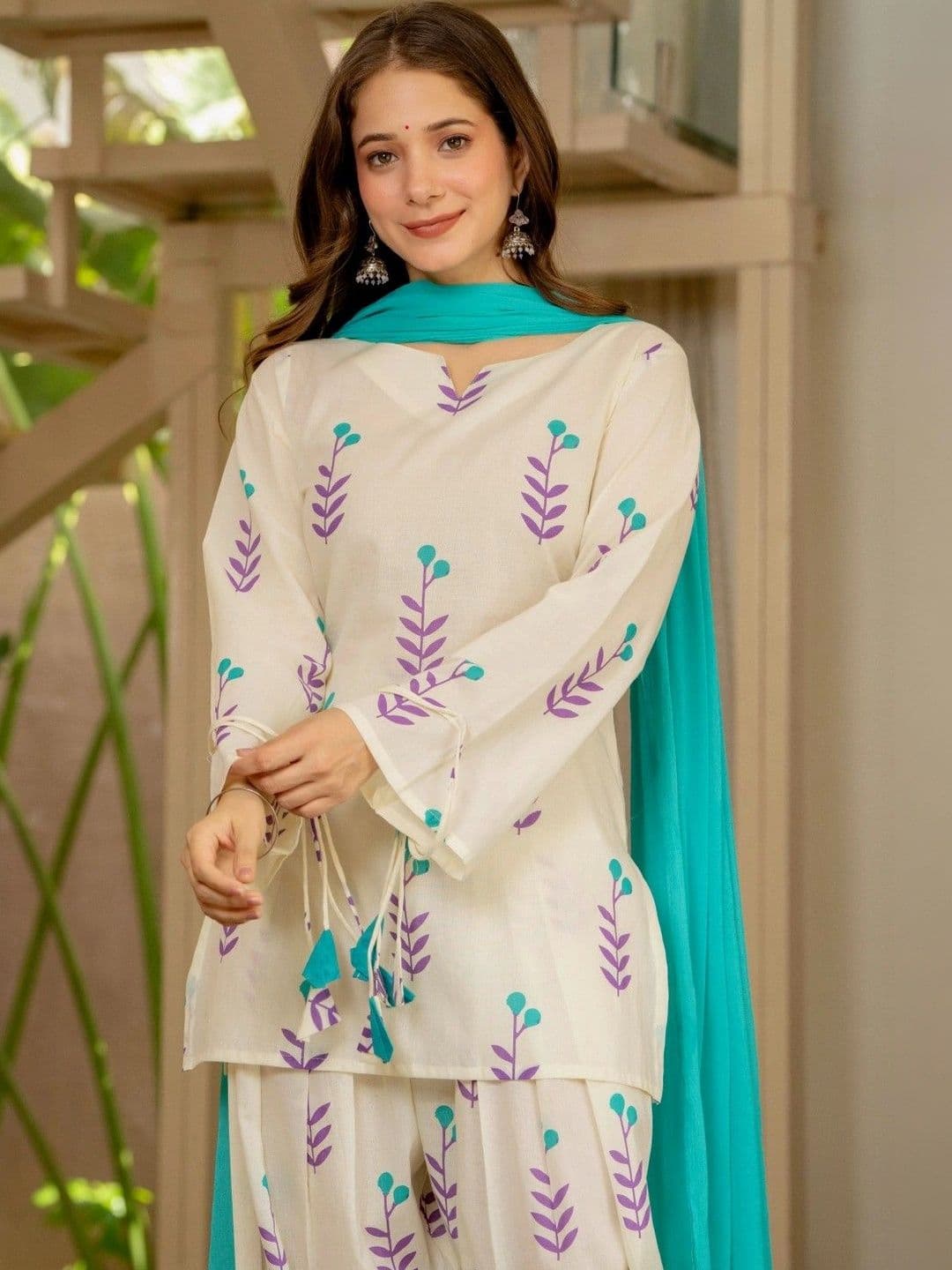 KALINI Women Ethnic Motifs Printed Regular Pure Cotton Kurti with Patiala & With Dupatta - view 1