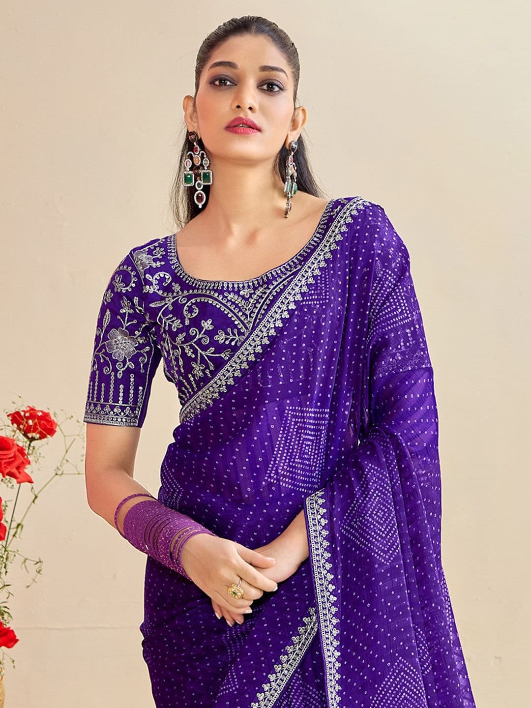 Anouk Bandhani Beads and Stones Pure Georgette Bandhani Saree - view 1