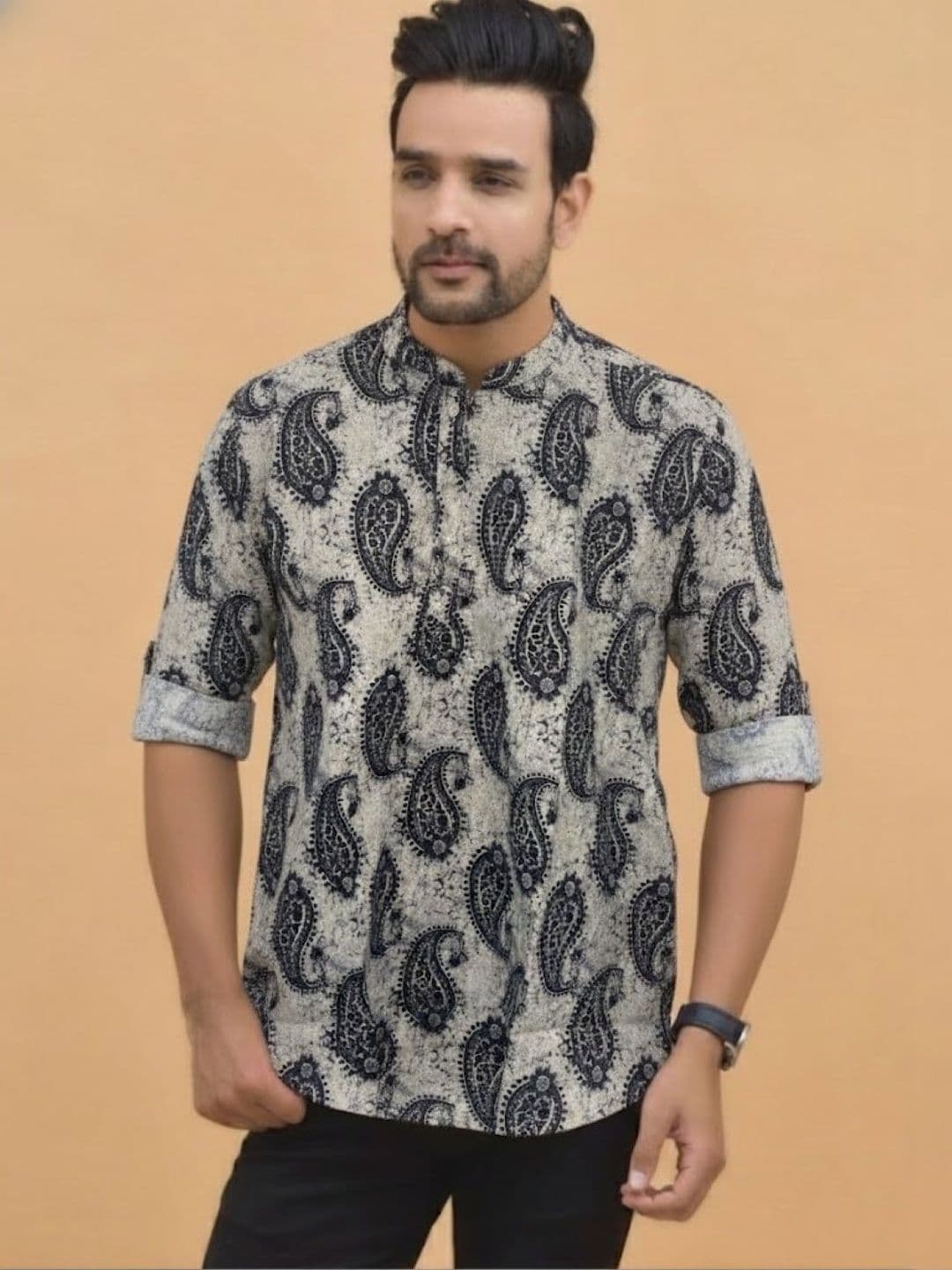 Anouk Mirage Printed Long Sleeves Mandarin Collar SHORT Cotton Kurta - view 1