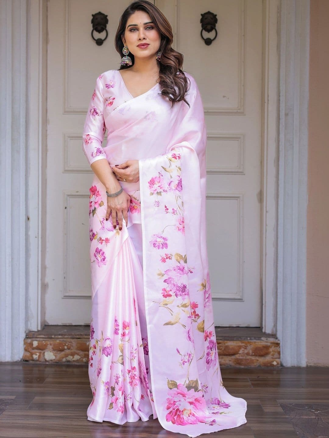 Panzora Floral Poly Georgette Designer Saree - view 1