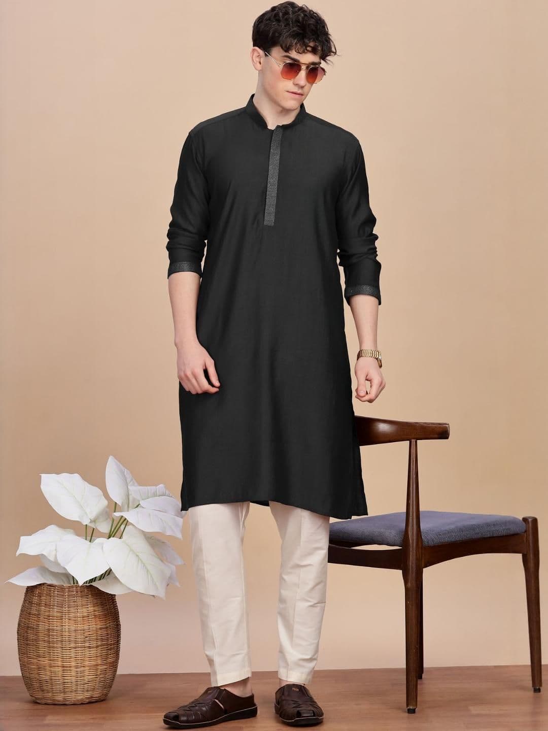 Anouk Men Button Patti Embroidery Straight Kurta - view 1