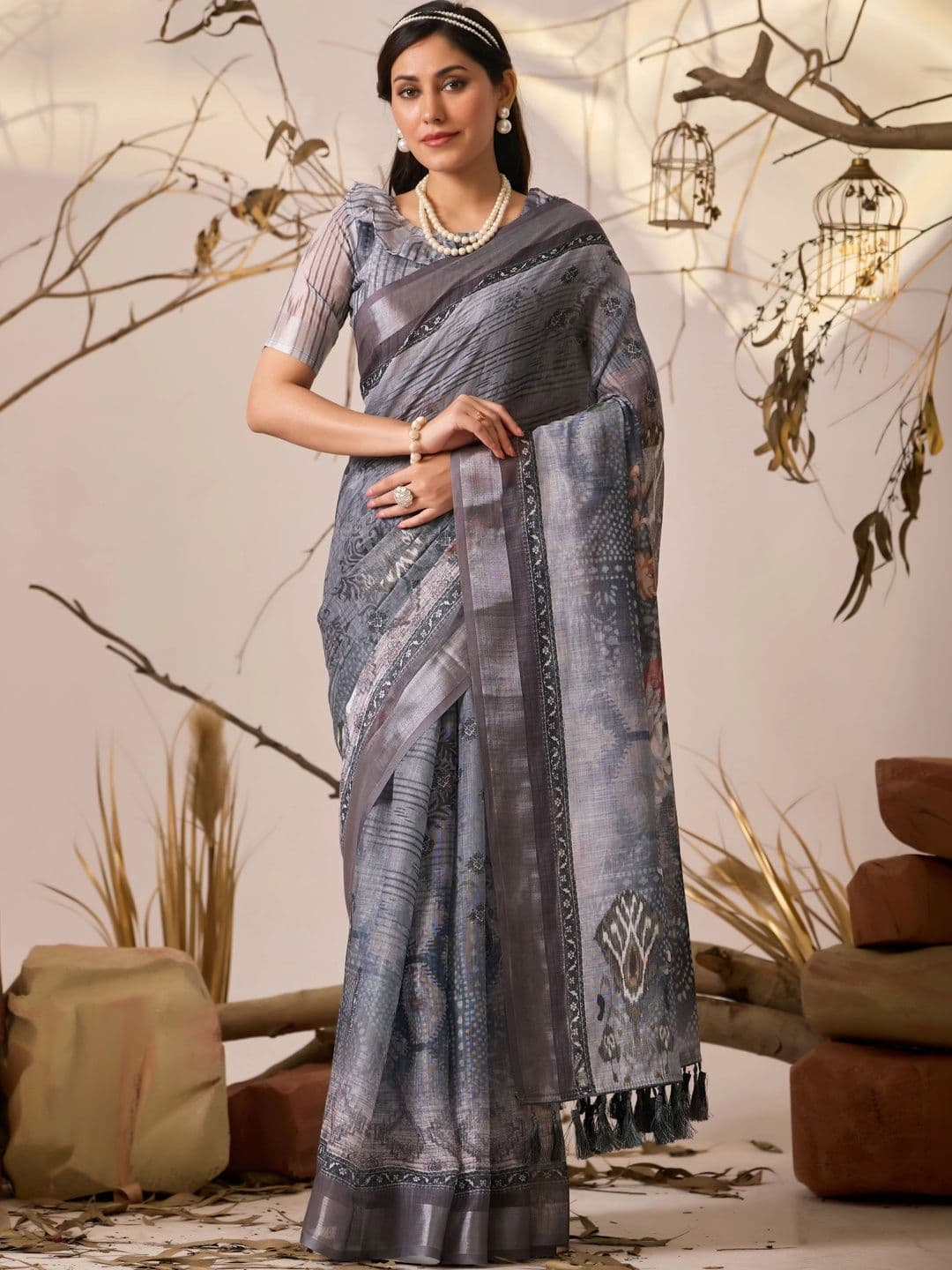 P K SAREES Floral Zari Pure Linen Fusion Kota Saree - view 1