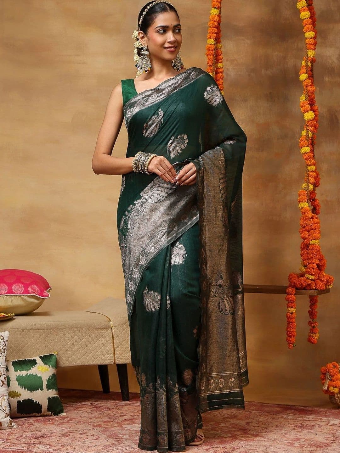 Garden Vareli Woven Design Zari Silk Blend Banarasi Saree - view 1