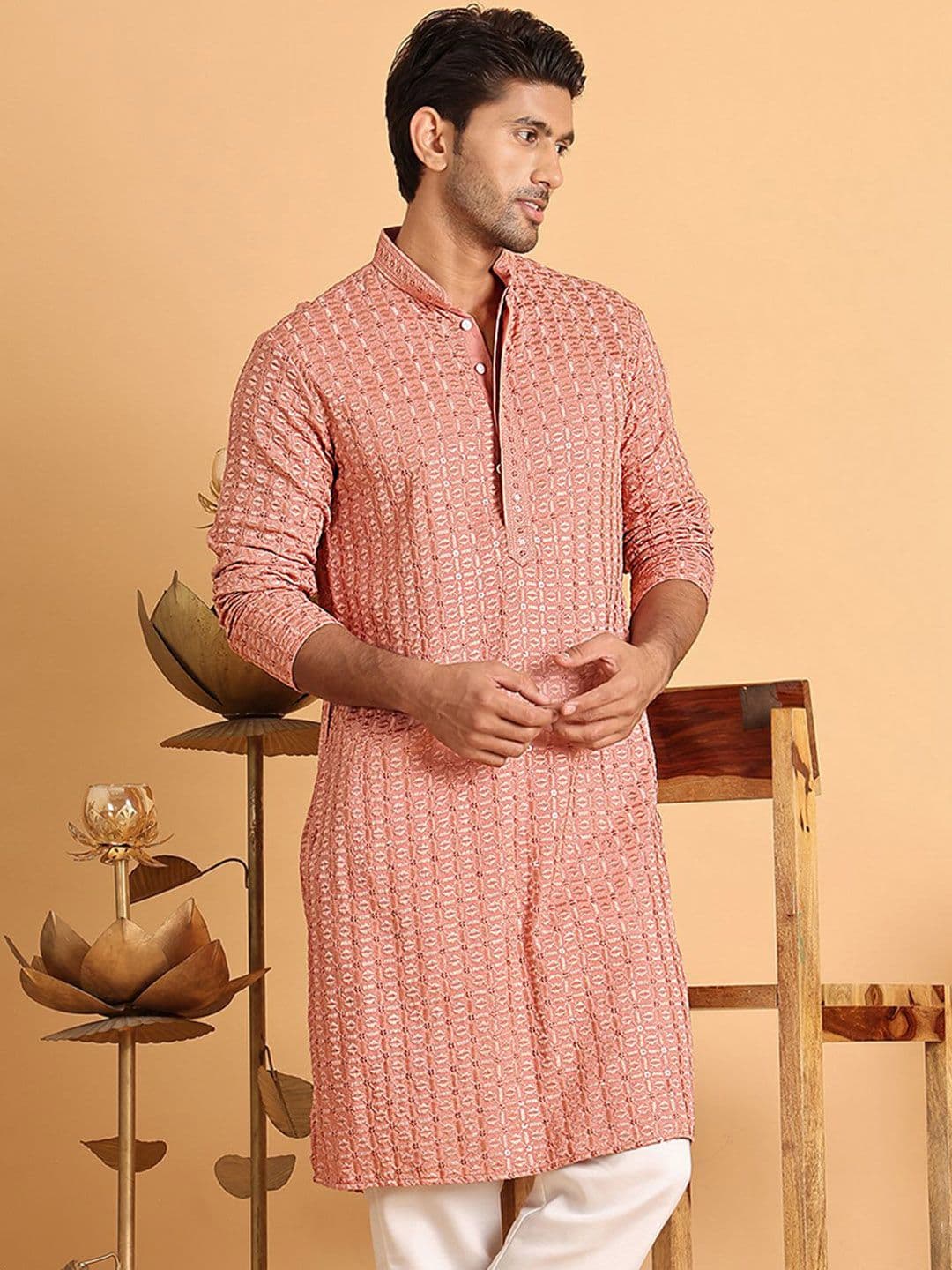 Anouk Men Geometric Embroidered Chikankari Kurta - view 1