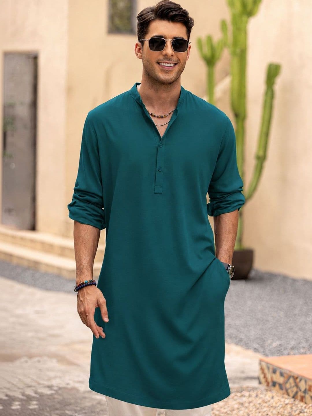 Anouk Men Pure Cotton Solid Knee Length Straight Kurta - view 1