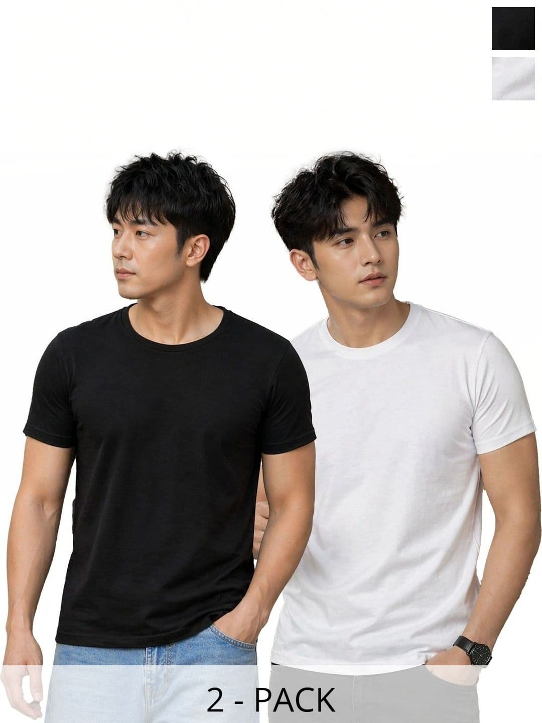 London Hills Men Pack Of 2 Solid Round Neck Cotton Blend Half Sleeve T-Shirt - view 1