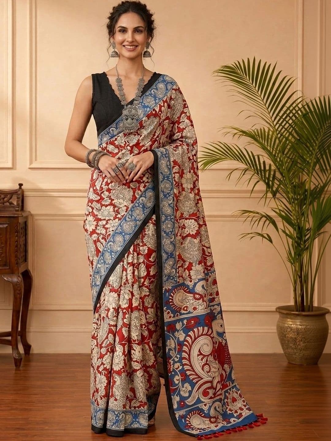 Anouk Kalamkari Art Silk Block Print Saree - view 1