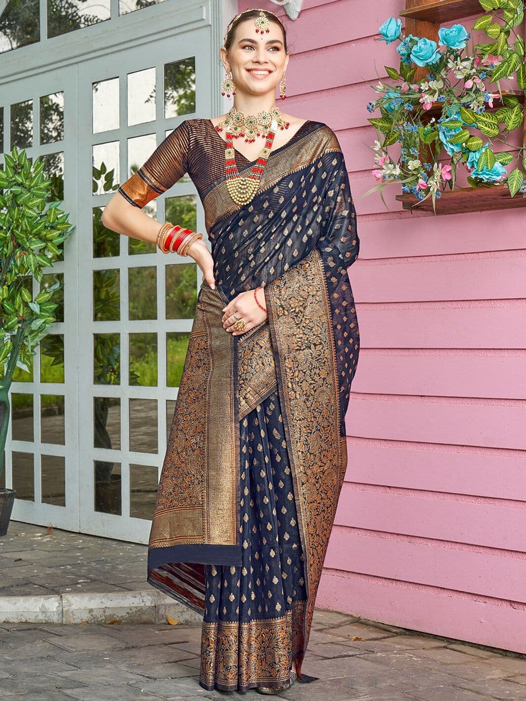 Anouk Ethnic Motifs Woven Design Zari Banarasi Saree - view 1