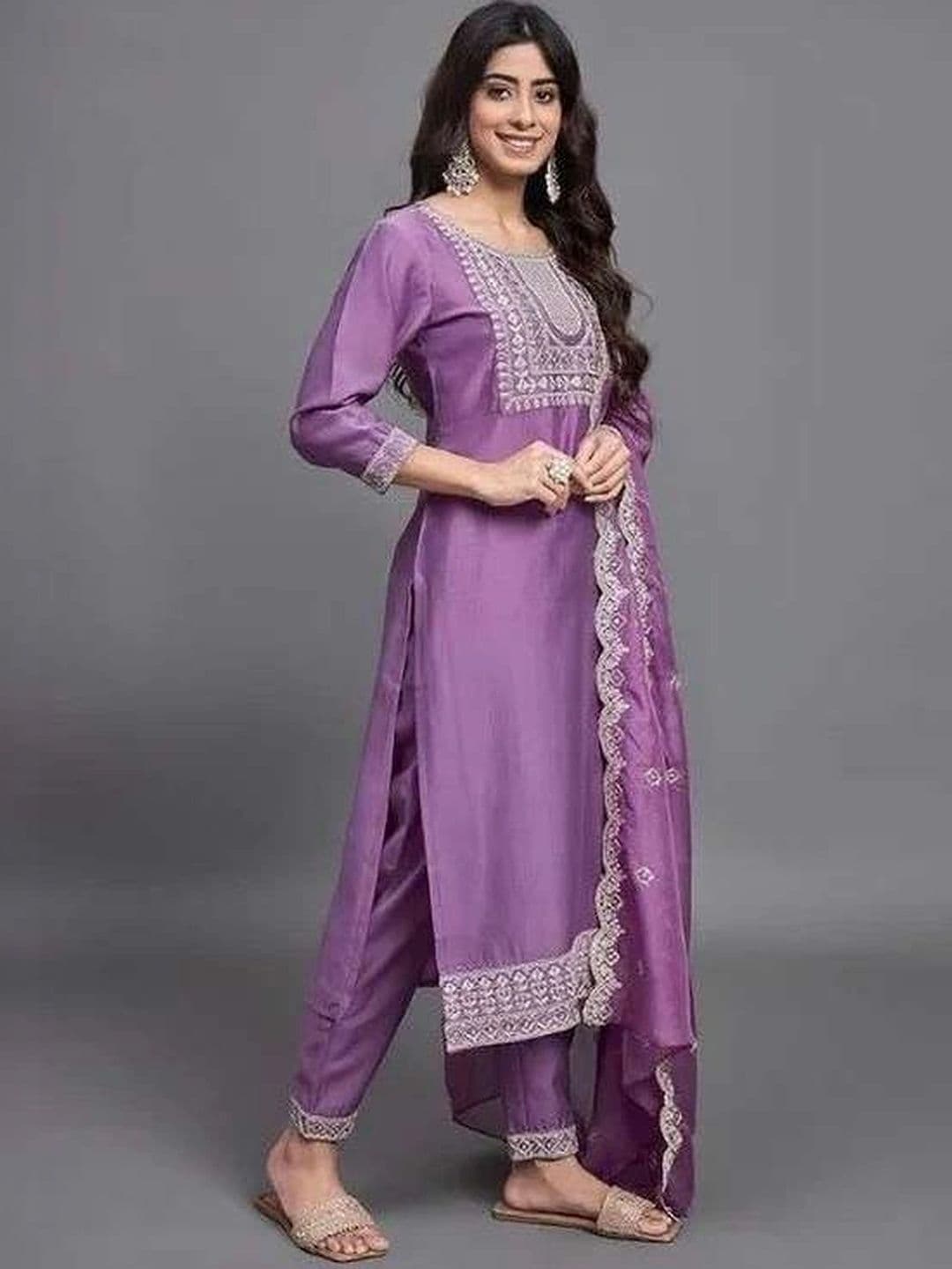 KALINI Women Ethnic Motifs Embroidered Regular Thread Work Kurta with Trousers & With Dupatta - view 1
