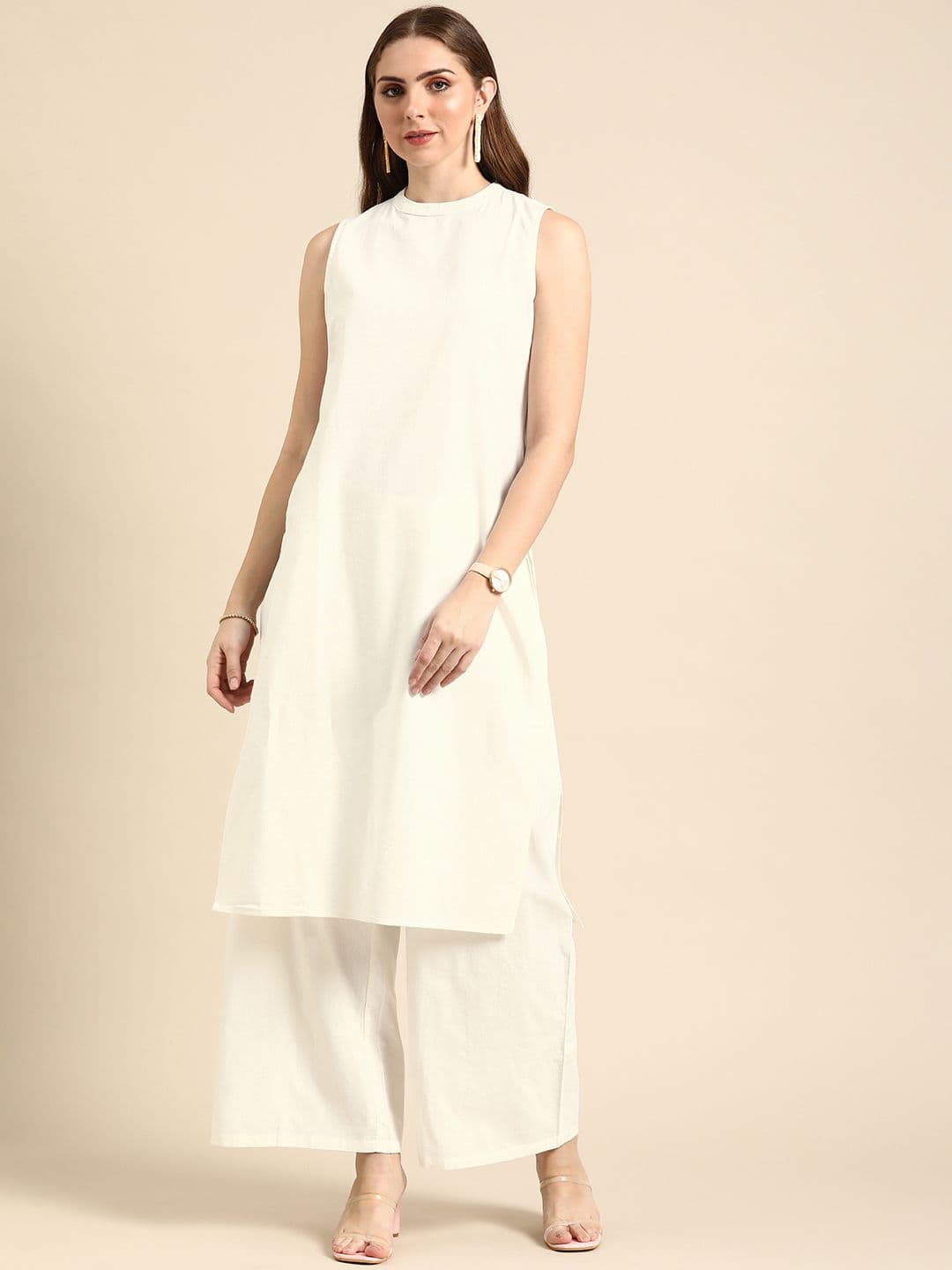 Anouk Women Solid Round Neck Cotton Kurta - view 1