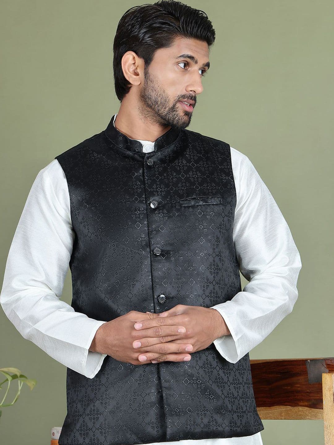 Anouk Men Woven Design Nehru Jacket - view 1