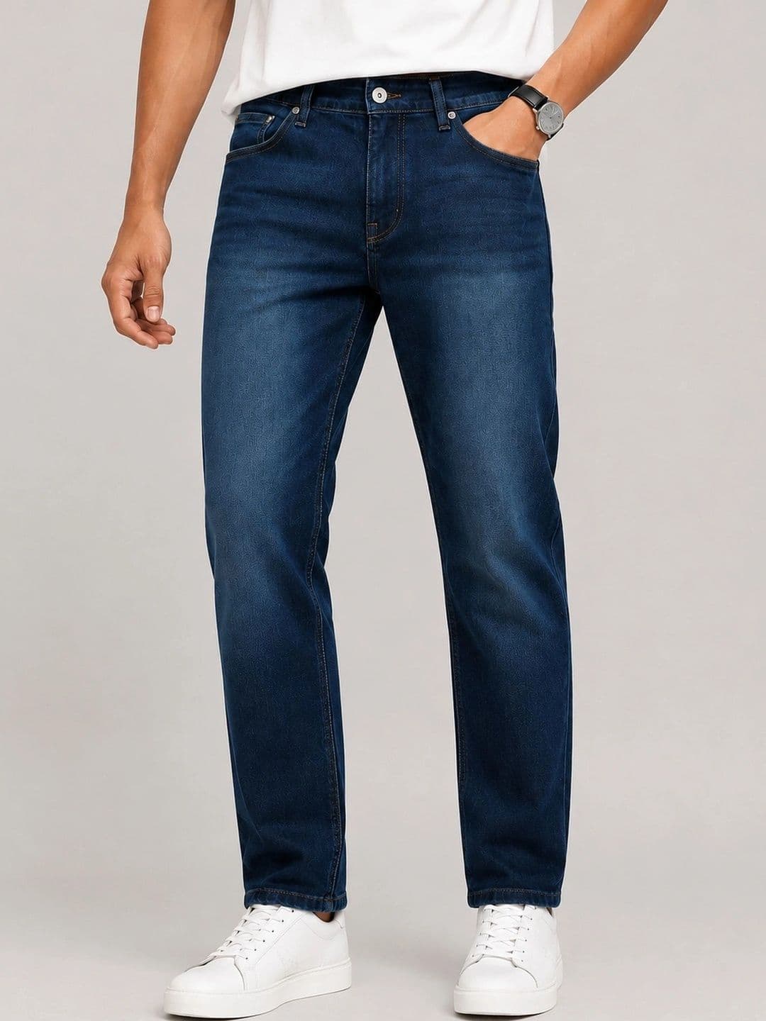 Denimora Men Straight Fit Mid-Rise Low Distress Stretchable Jeans - view 1