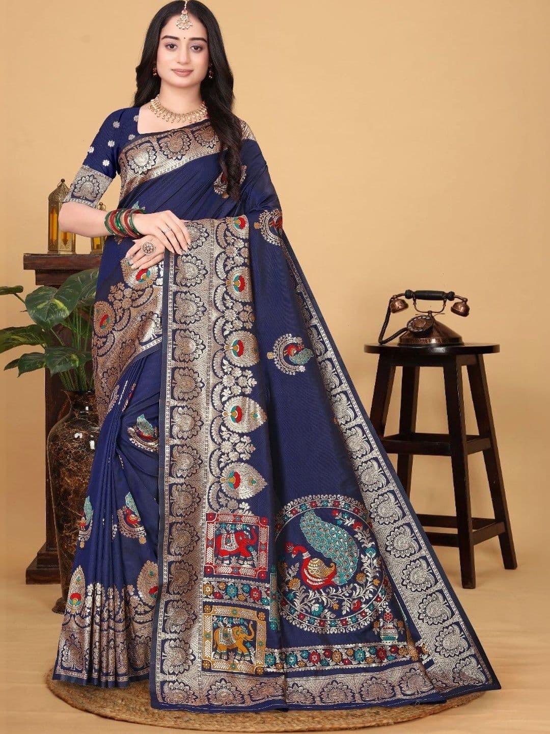 Dreamposhak Woven Design Zari Satin Banarasi Saree - view 1