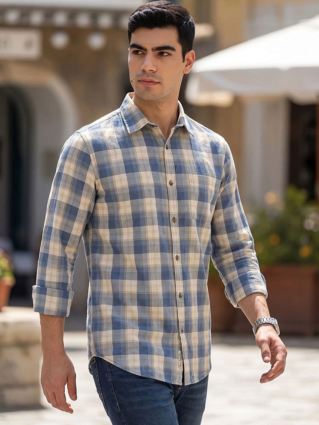 Thomas Scott Men Slim Fit Graphic Checked Casual Shirt - view 1