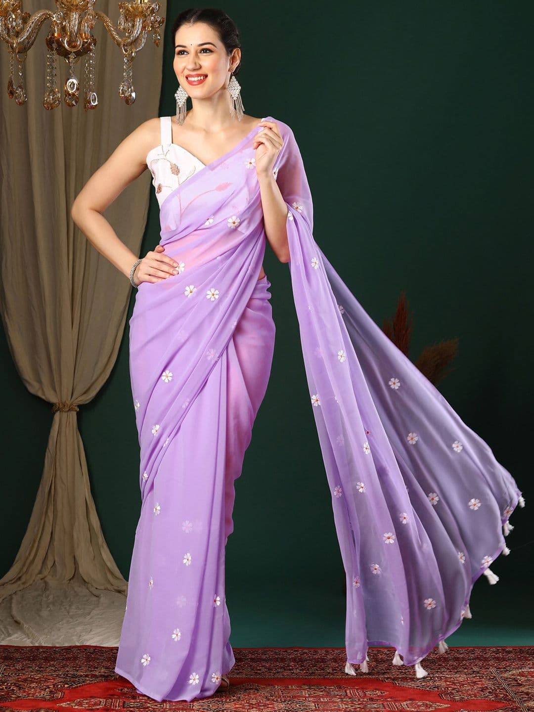 Anouk Floral Pure Georgette Saree - view 1