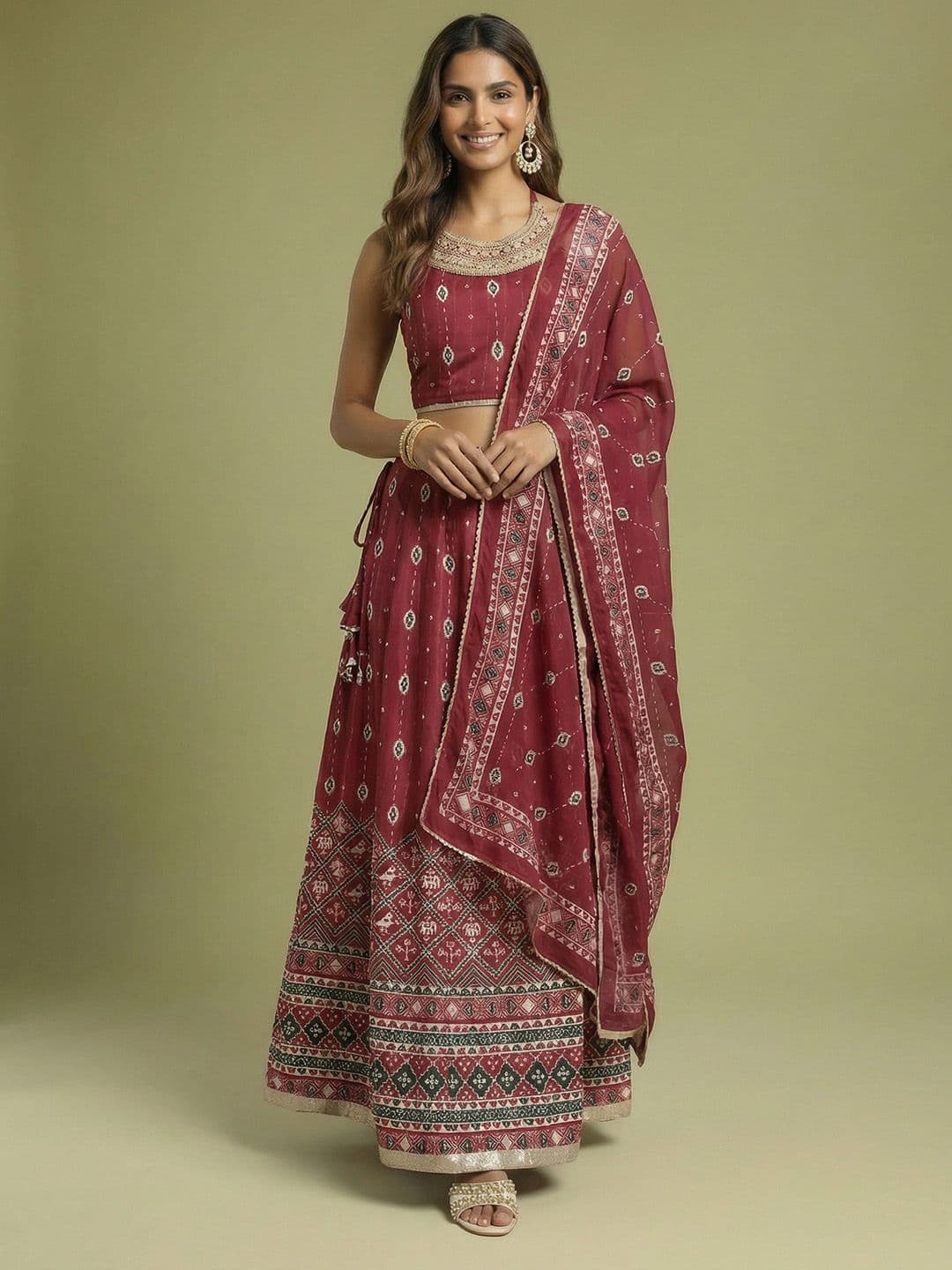 Anouk Printed Sequinned Ready to Wear Lehenga & Blouse With Dupatta - view 1