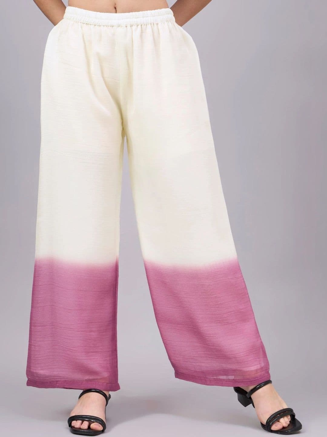 BANJANAN Women Colourblocked Knitted Georgette Ethnic Palazzos - view 1