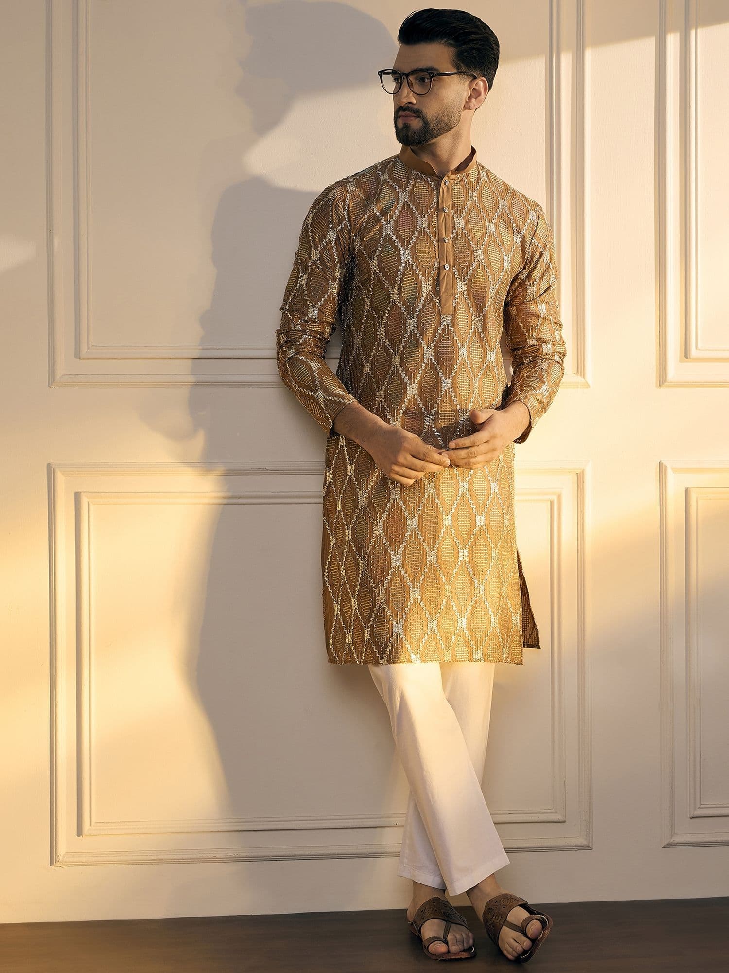 Anouk Brown Geometric Embroidered Gotta Patti Pure Cotton Straight Kurta - view 1