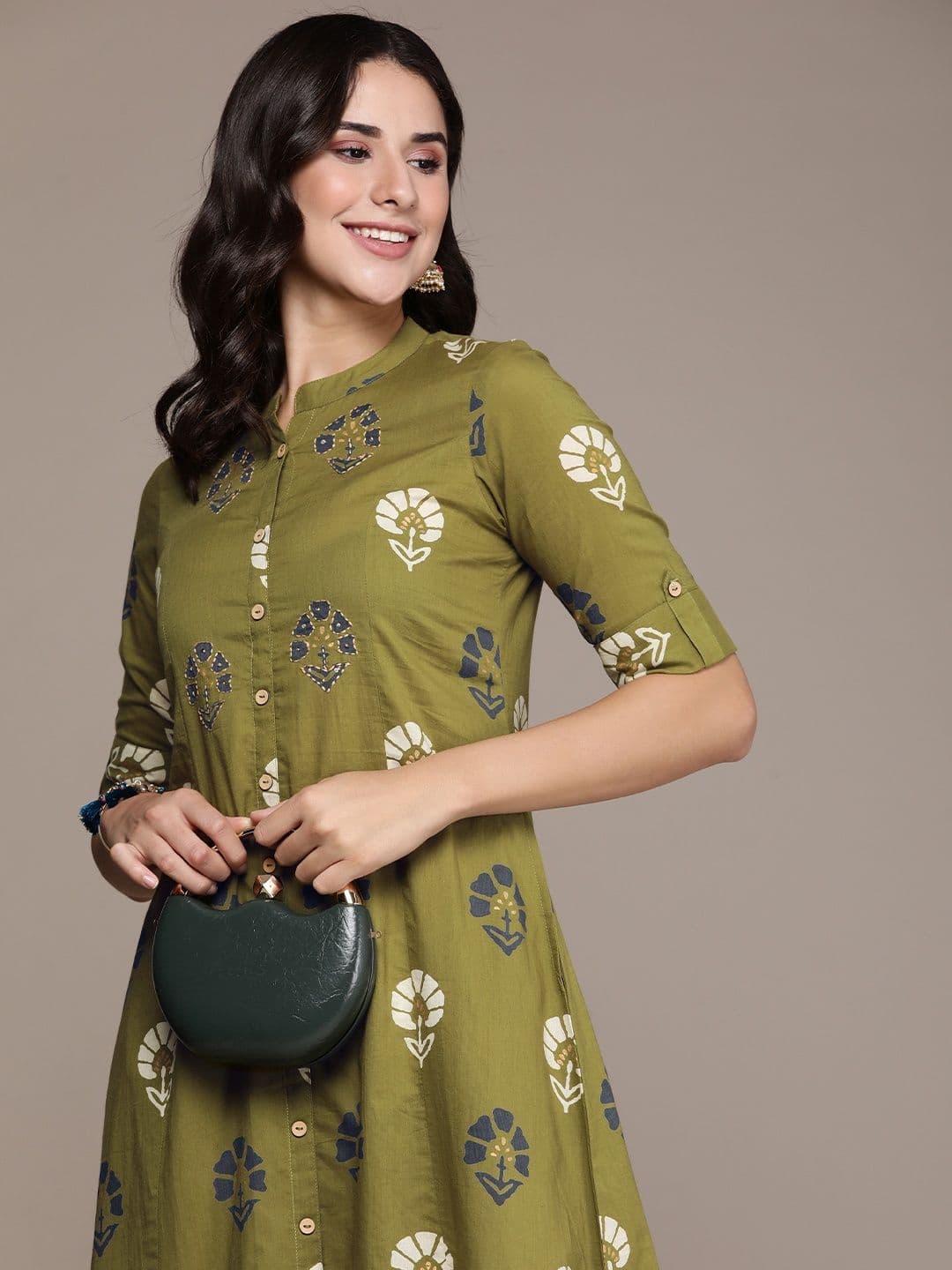 Anouk Women Ethnic Motifs Printed Sequinned Cotton Kurta - view 1