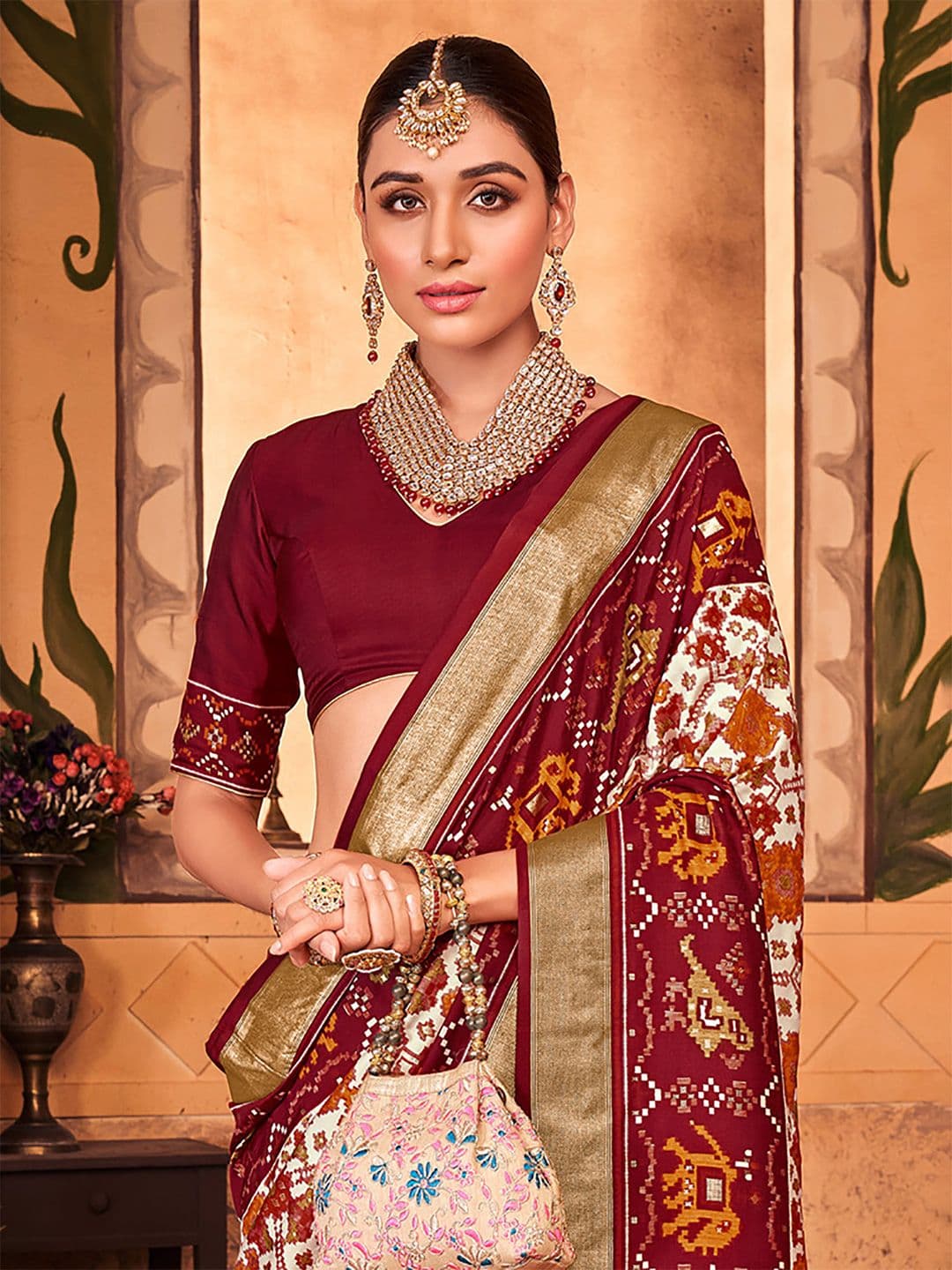 Anouk Ethnic Motifs Zari Silk Blend Patola Saree - view 1