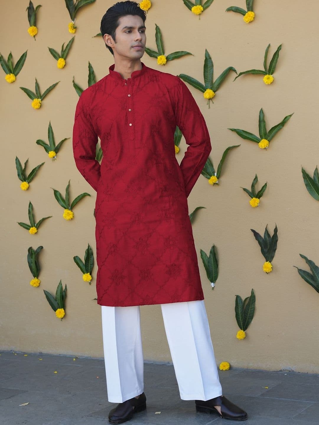 Anouk Men Chain Embroidered Thread Work Kurta - view 1