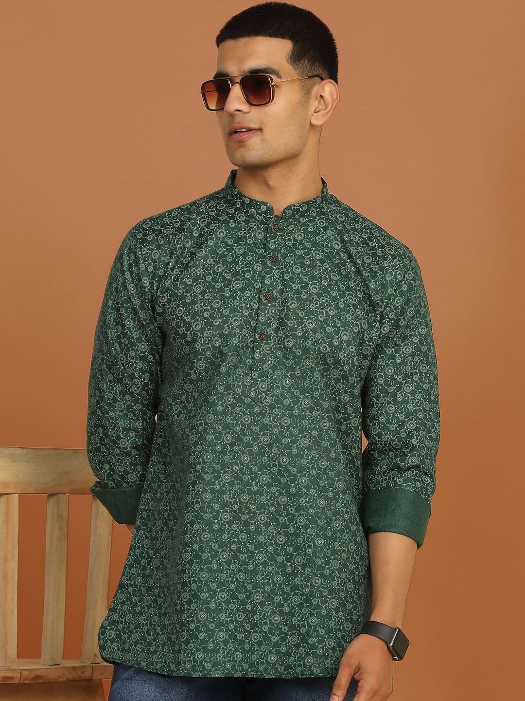 Anouk Mirage Floral Printed Green Short Kurta - view 1