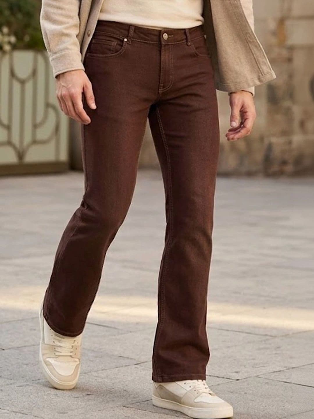 Urbano Fashion Men Washed Brown Mid Rise Light Fade Stretchable Bootcut Regular Fit Jeans - view 1