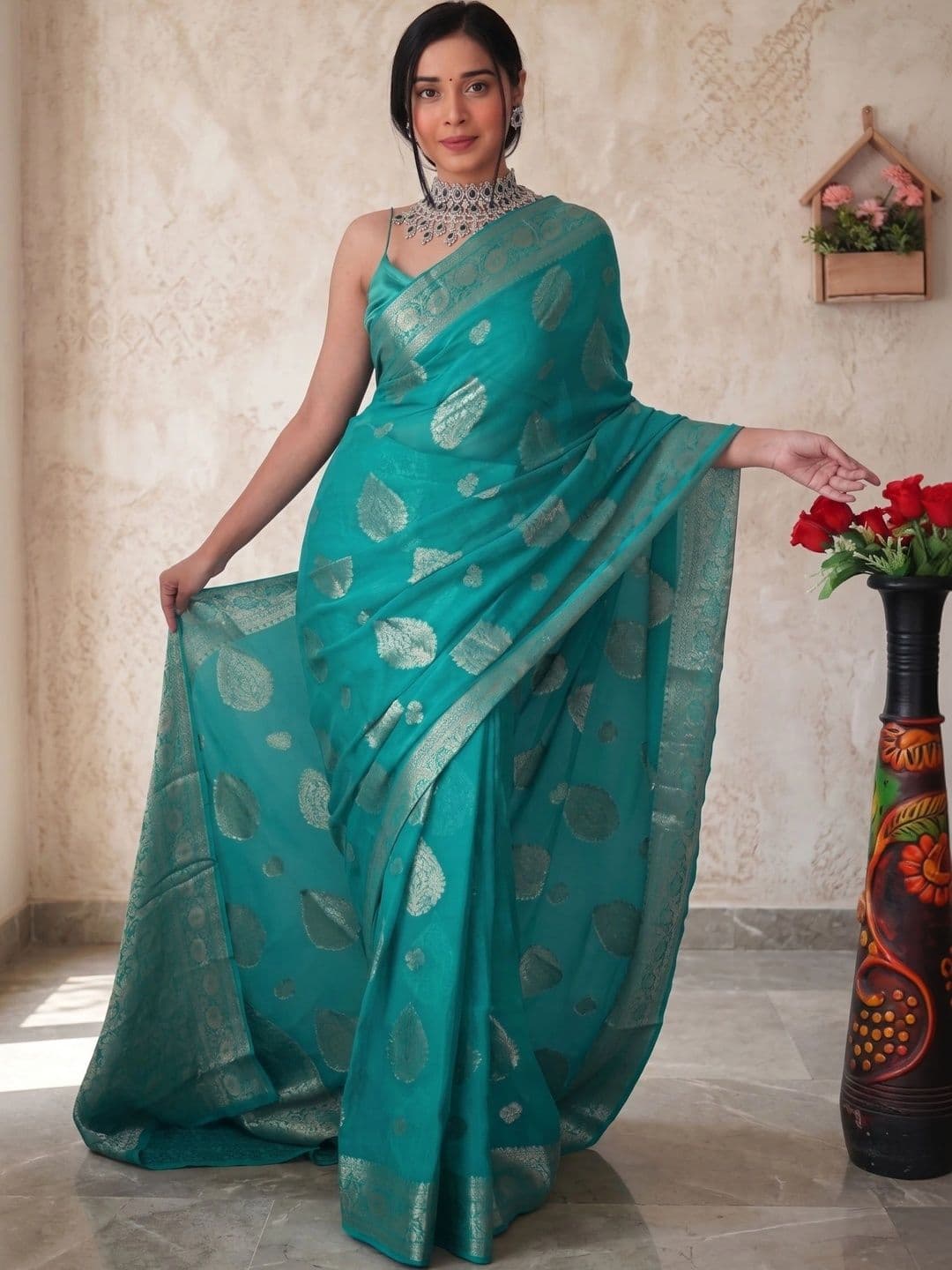 AmiFashion Woven Design Zari Art Silk Banarasi Saree - view 1