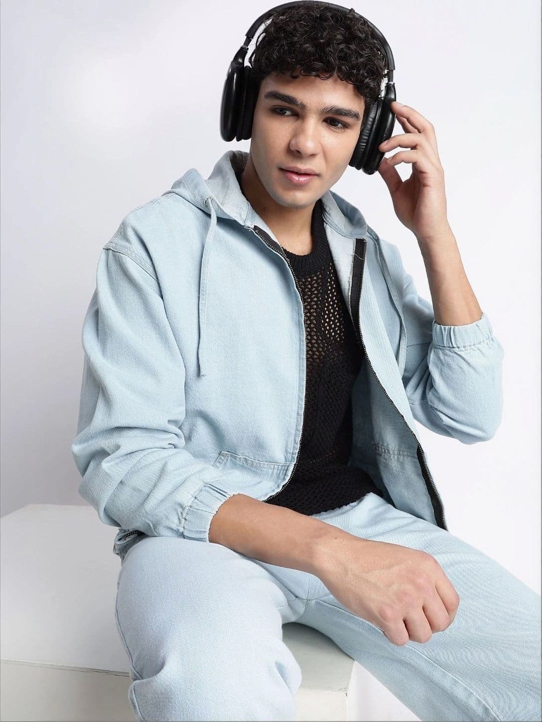 Blu MNKY Classic Denim Zip-Up Hoodie Jacket - view 1