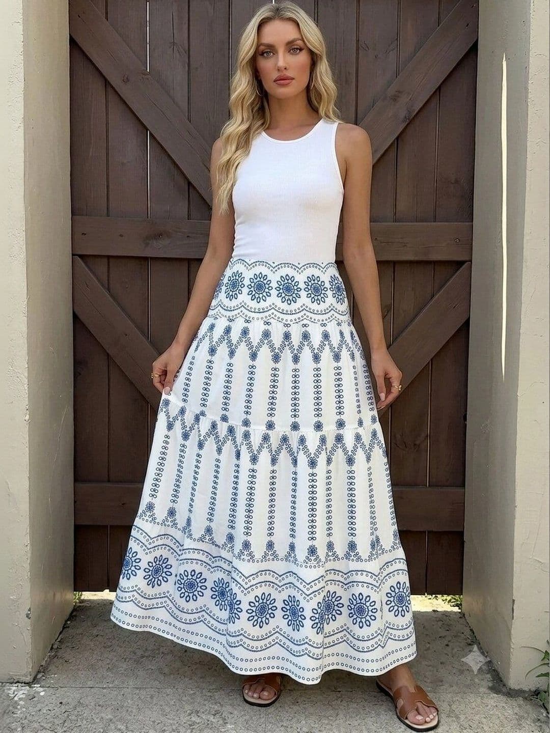 StyleCast Women Geometric Tiered Maxi Tiered Skirt - view 1