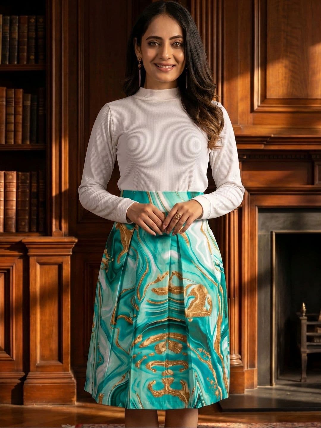ZELZIS Women Cotton Cambric Abstract Knee Length Flared Skirt - view 1