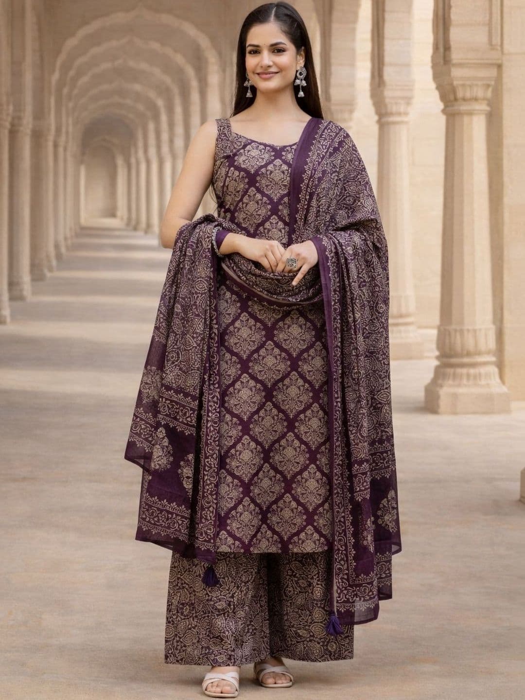 Anouk Mirage Women Ethnic Motifs Printed Regular Pure Cotton Kurta with Palazzos & With Dupatta - view 1