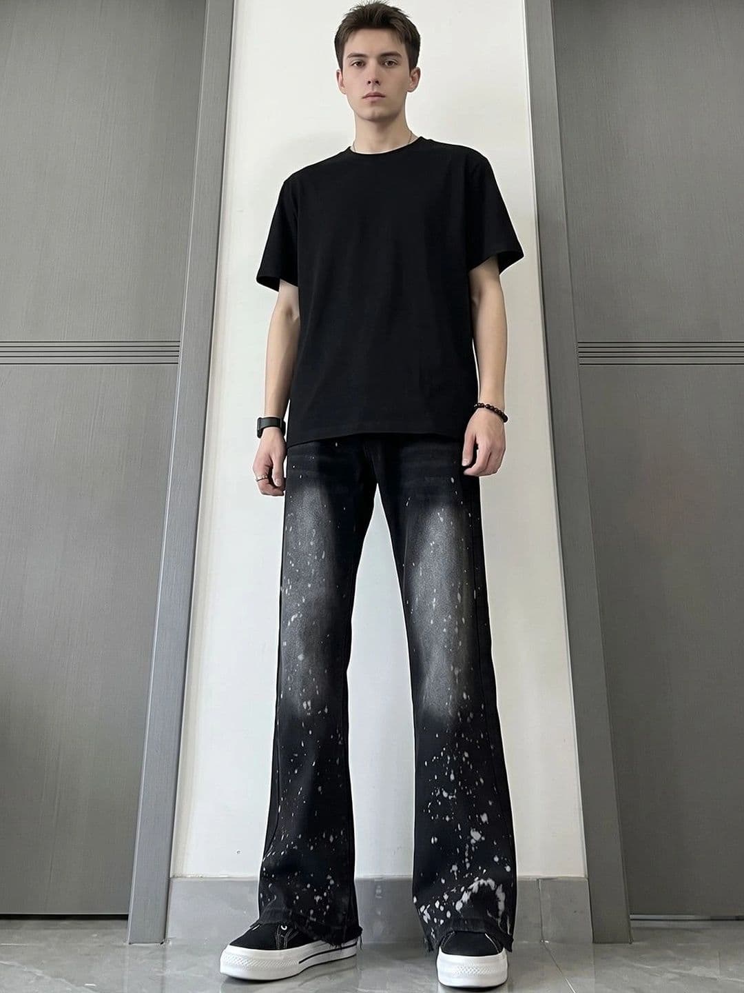 StyleCast x Revolte Men Wide Leg Mid-Rise Heavy Fade Embellished Jeans - view 1