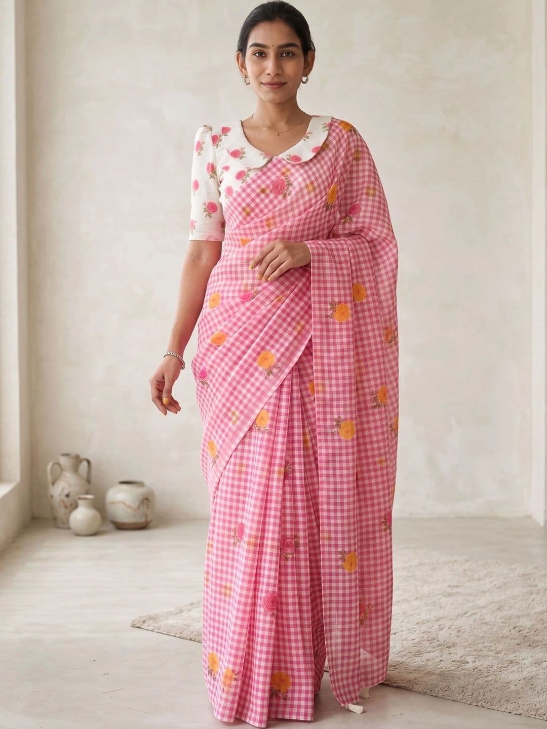 AJ FASHION PLUS Floral Zari Pure Linen Designer Saree - view 1