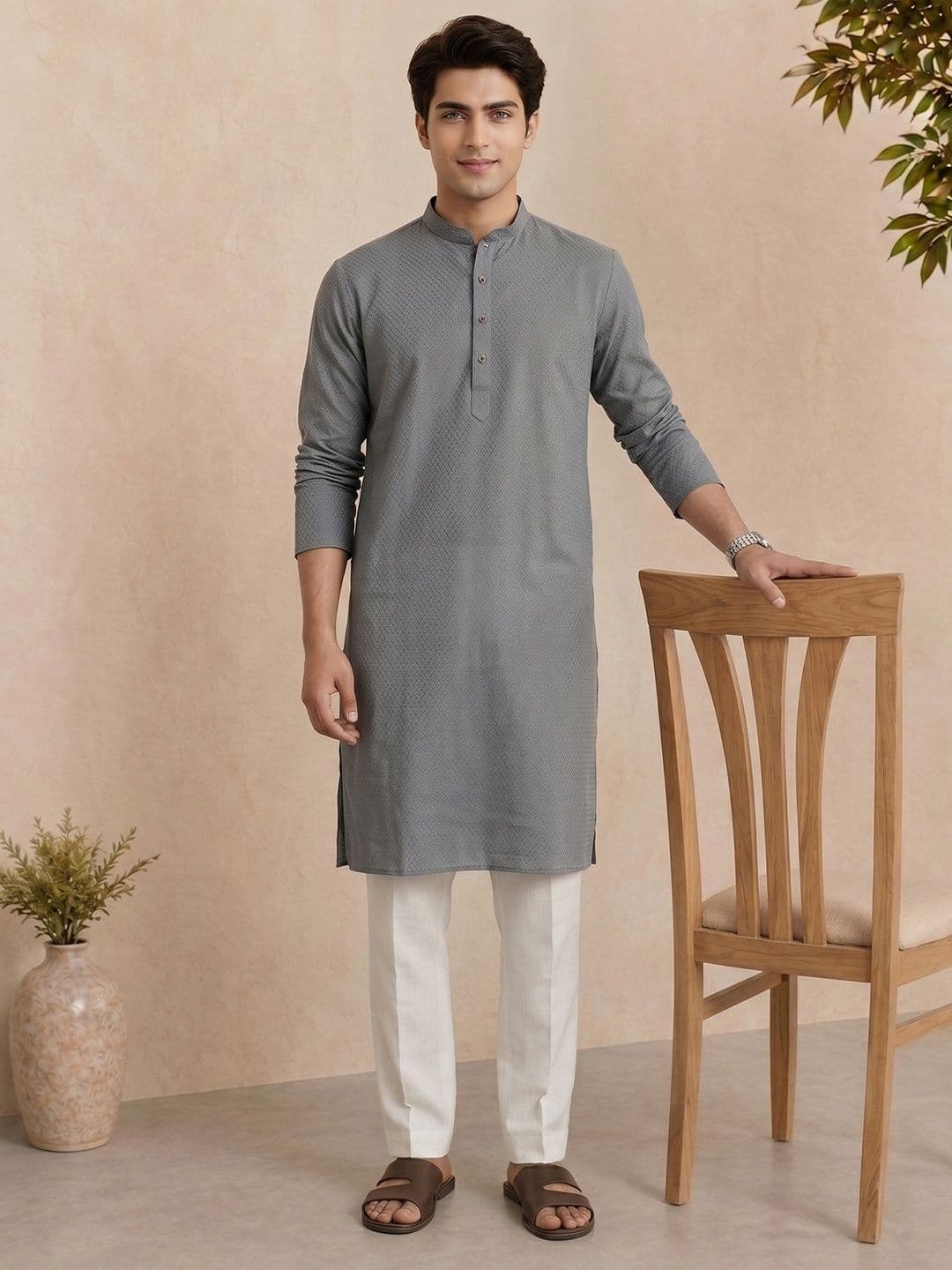 Anouk Woven Design Mandarin Collar Kurta - view 1