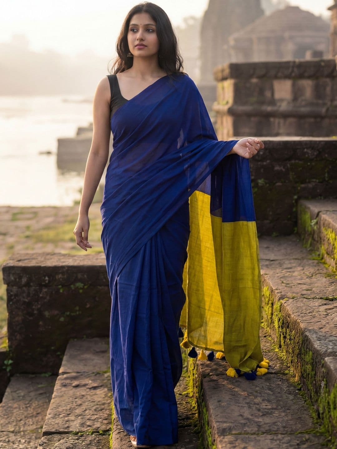 Anouk Colourblocked Pure Cotton Khadi Saree - view 1