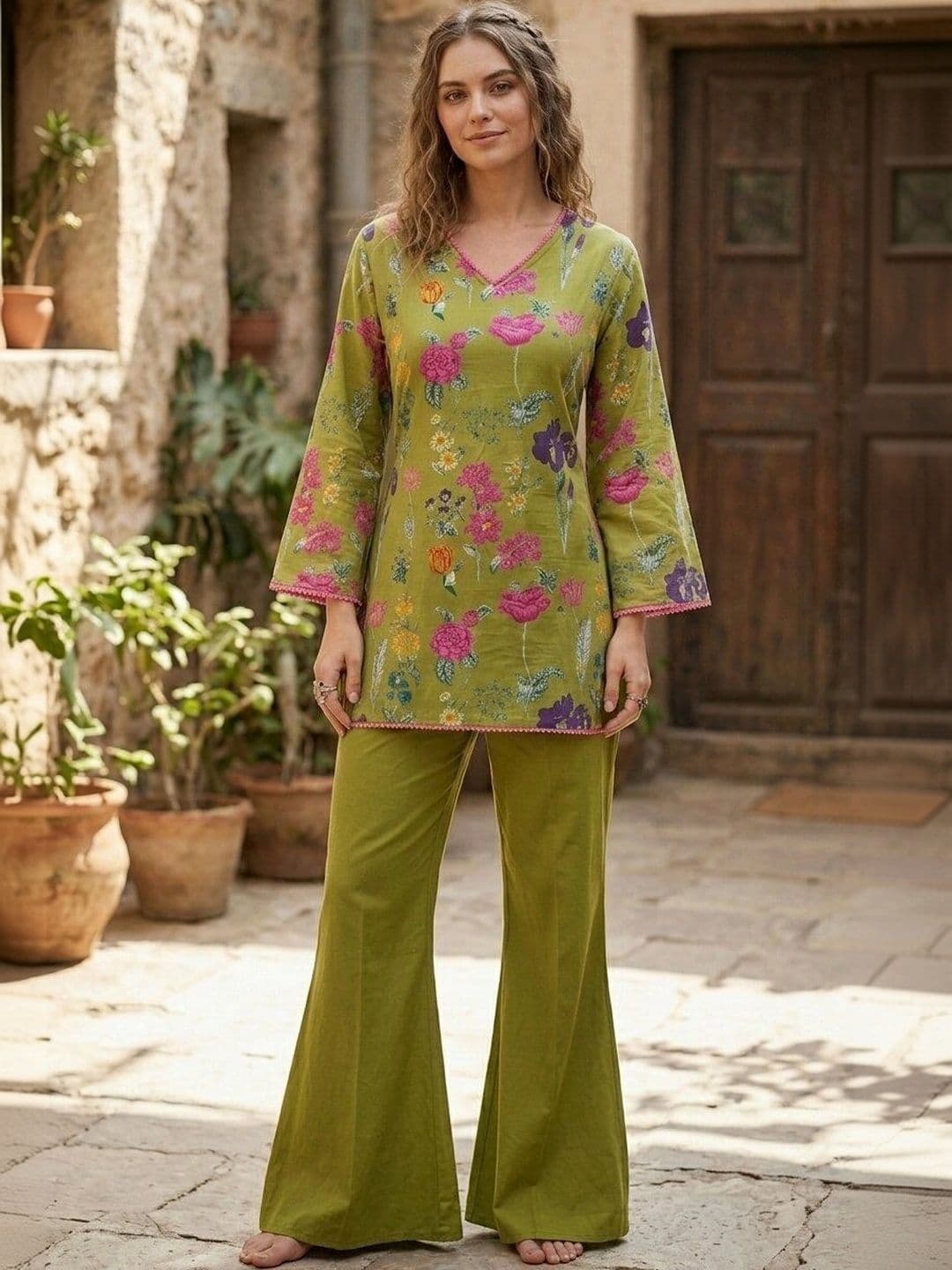 Anouk Women Floral Printed Regular Pure Cotton Kurta with Trousers - view 1