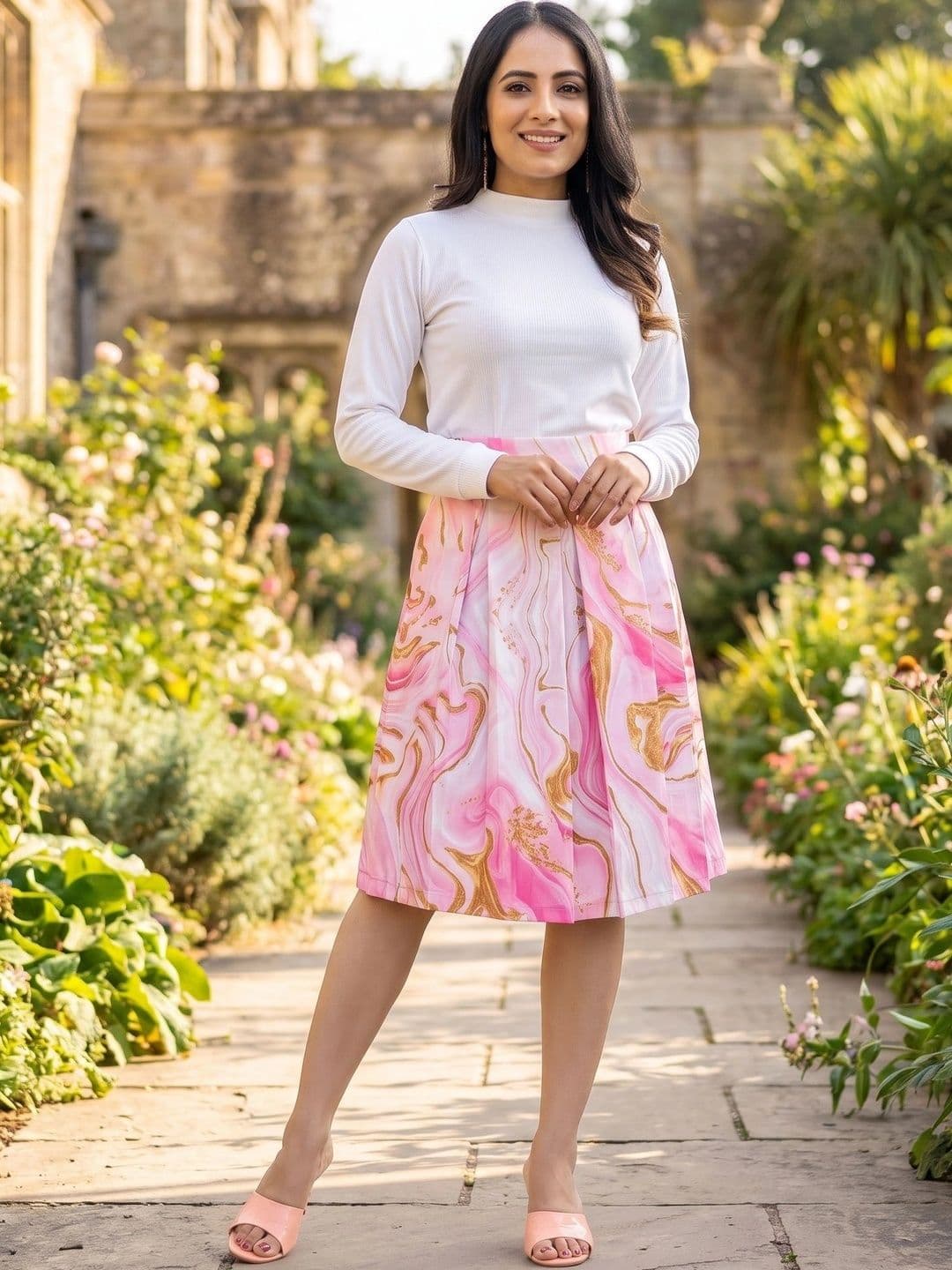 ZELZIS Women Cotton Cambric Abstract Knee Length Flared Skirt - view 1
