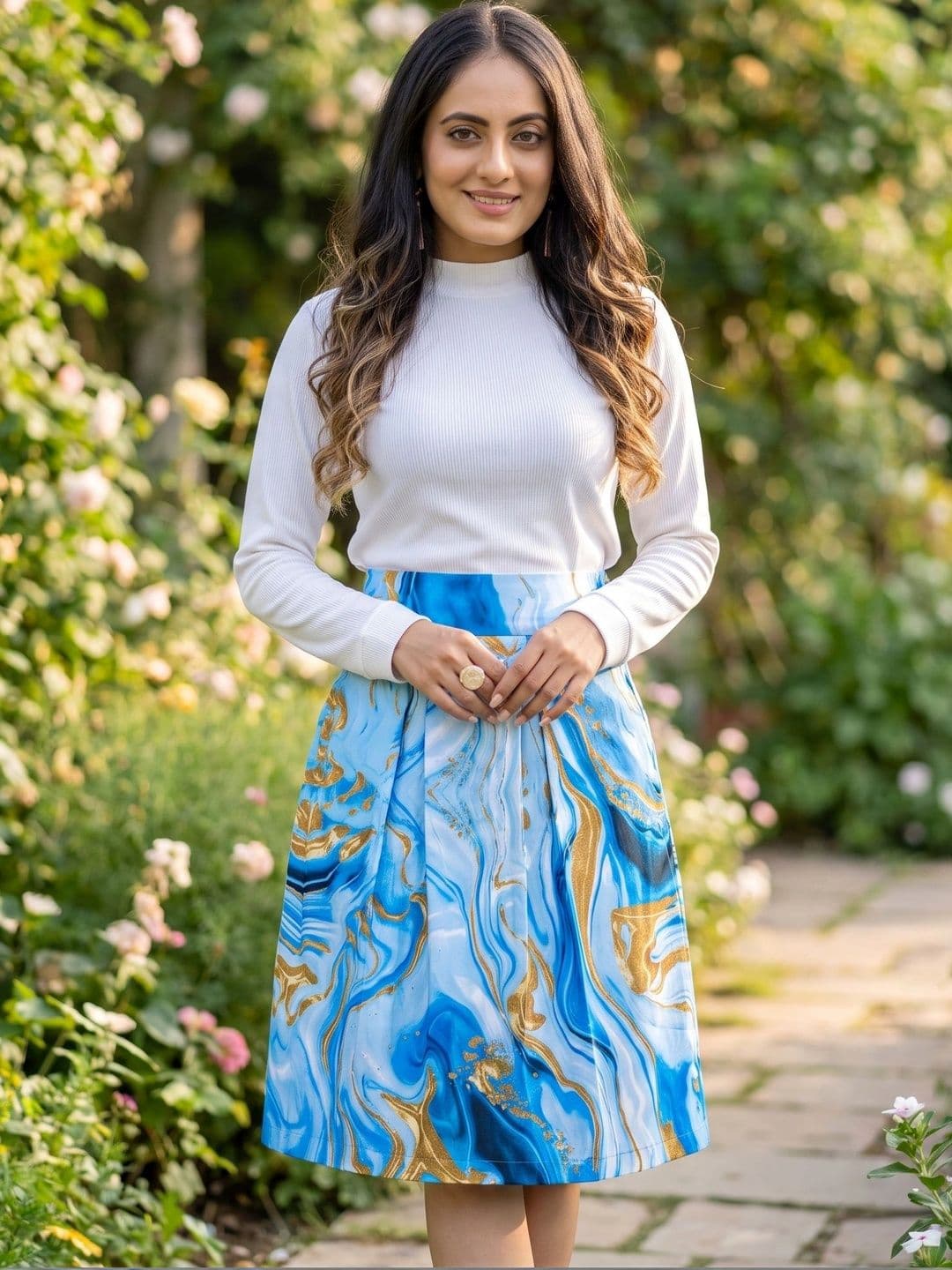 ZELZIS Women Cotton Cambric Abstract Knee Length Flared Skirt - view 1