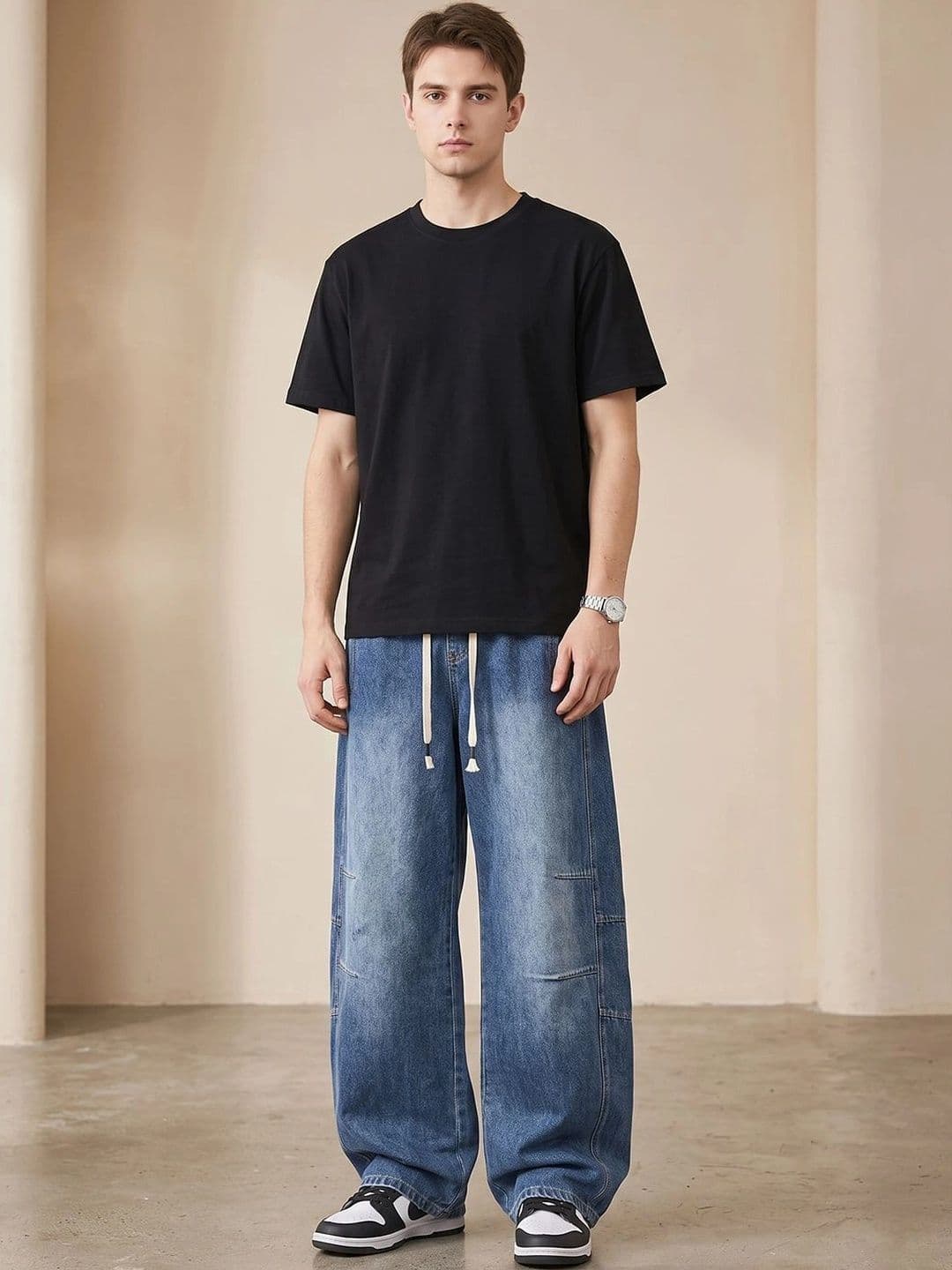 StyleCast x Revolte Men Wide Leg Mid-Rise Low Distress Heavy Fade Jeans - view 1