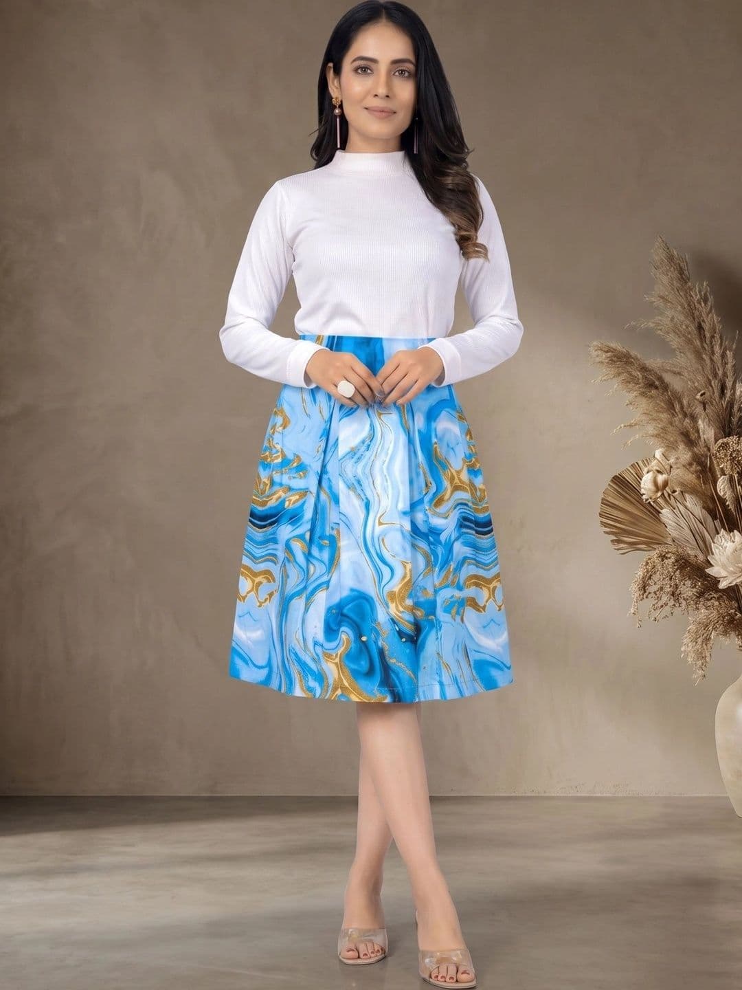 ZELZIS Women Cotton Cambric Abstract Knee Length Flared Skirt - view 1