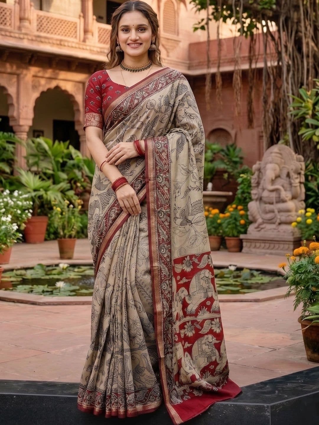 Freezeit Kalamkari Zari Pure Linen Designer Saree - view 1