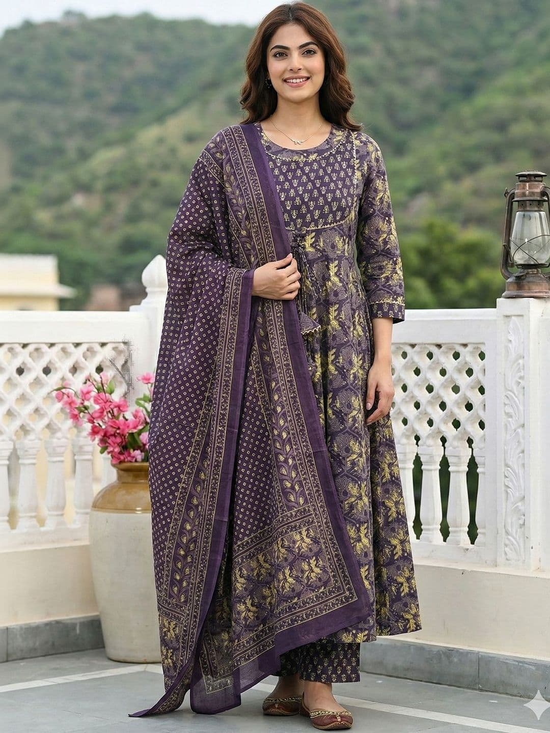 Anouk Women Floral Printed Regular Gotta Patti Pure Cotton Kurta with Trousers & With Dupatta - view 1