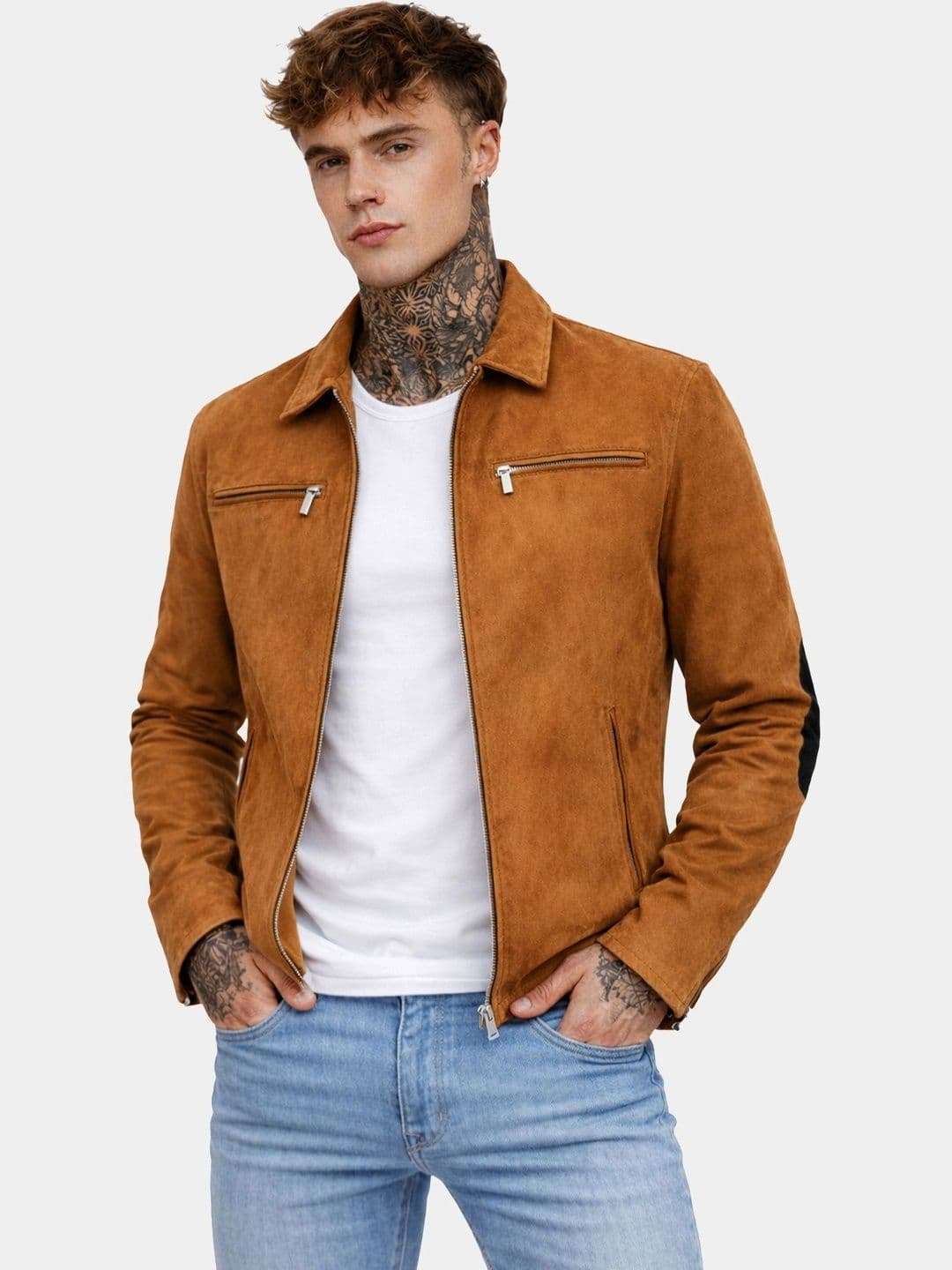 Leather Retail Men Suede Outdoor Biker Jacket - view 1