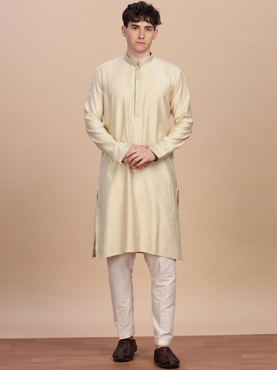Anouk Men Button Patti Embroidery Straight Kurta - view 1