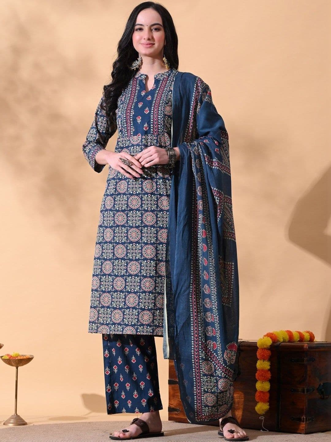 Anouk Women Floral Regular Pure Cotton Kurta with Trousers & With Dupatta - view 1