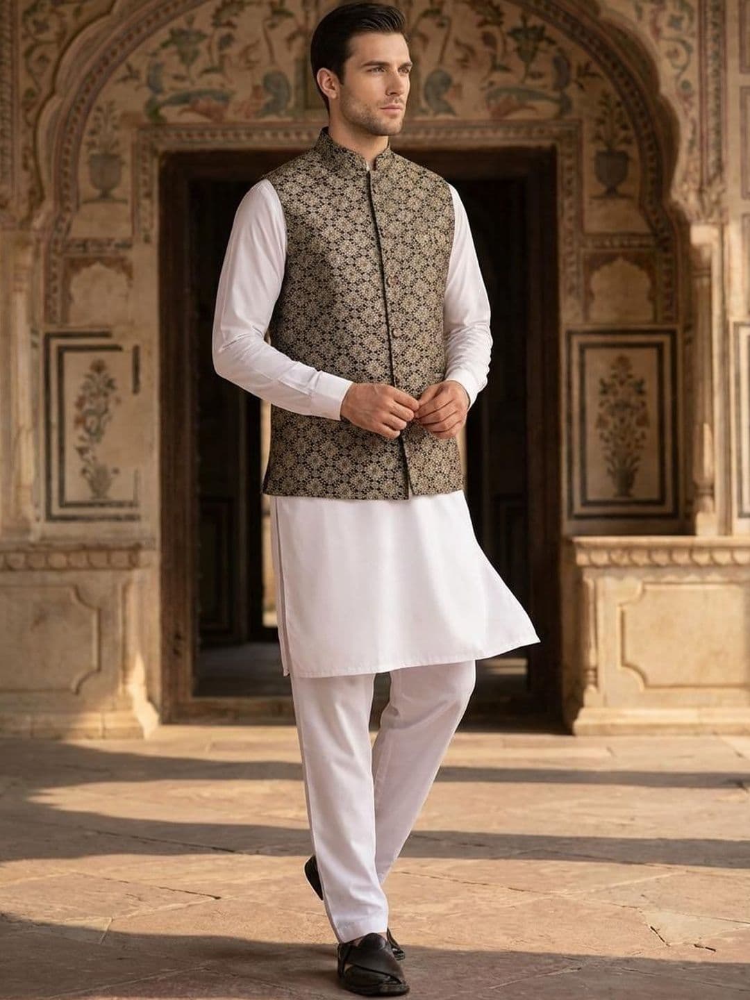 Anouk Printed Mandarin Collar Nehru Jackets - view 1